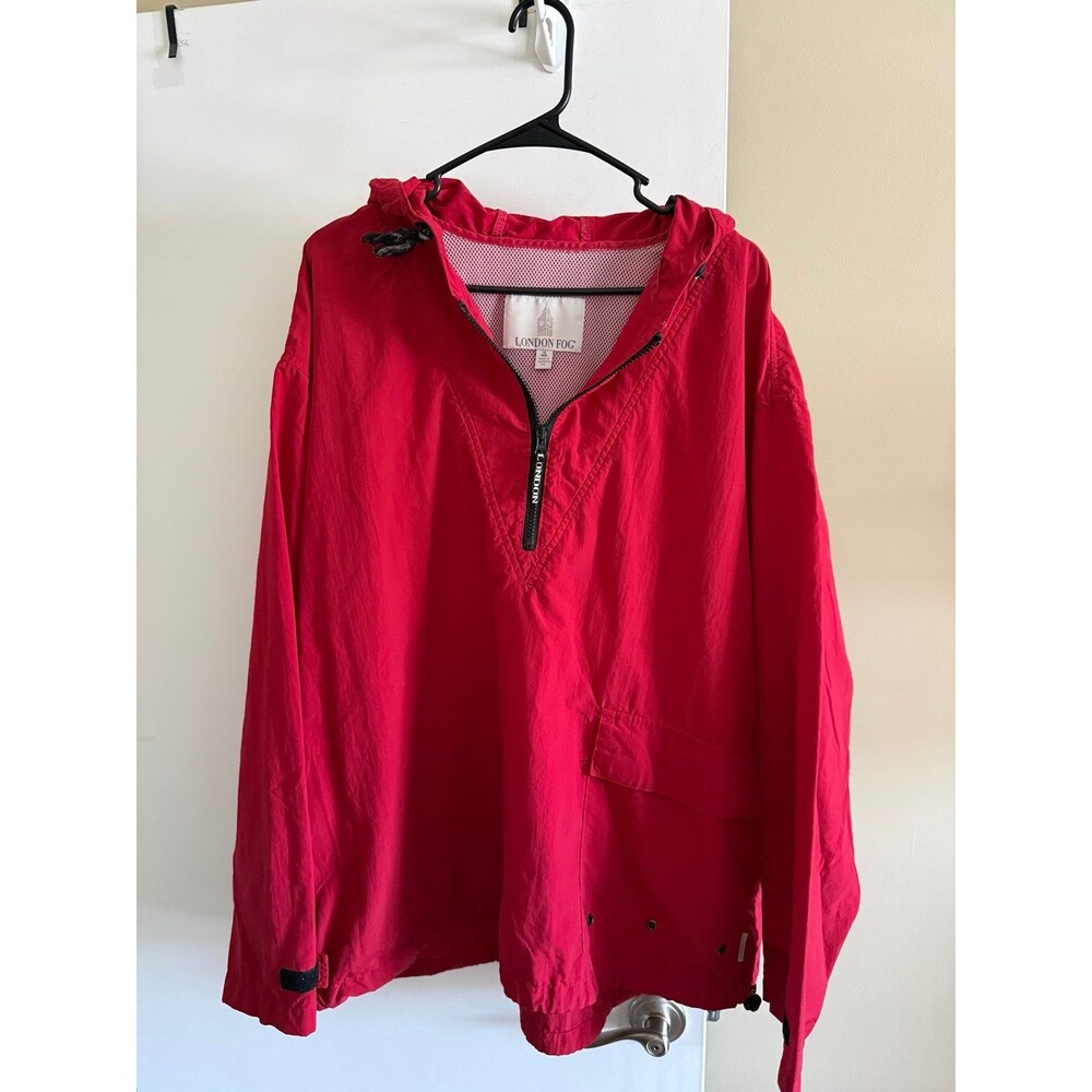 Vintage London Fog Red Anorak Windbreaker Pullover Jacket XL Hooded Nylon